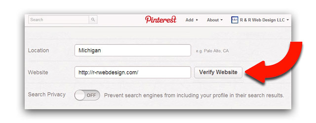 How to verify website address on Pinterest 2