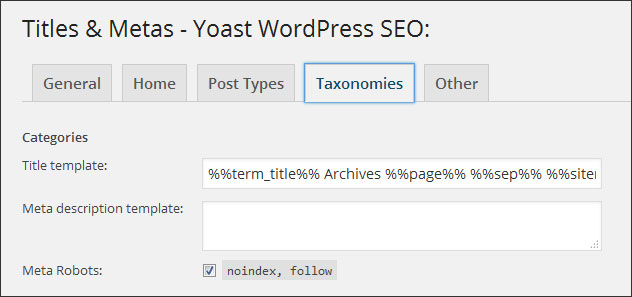 No index, Follow settings in WordPress SEO by Yoast